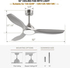 52 Inch Quiet DC Motor Ceiling Fan With LED Lights Remote Control
