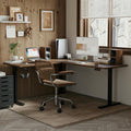 Electric L-Shaped Standing Desk 63×55 Inch — Dark Walnut