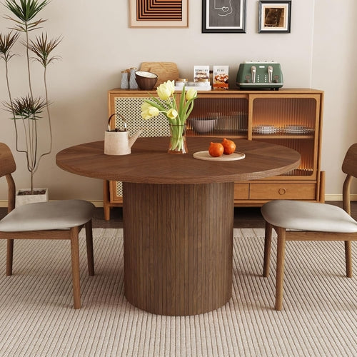 Round Dining Table For 4 Walnut 47 Inch Modern Farmhouse