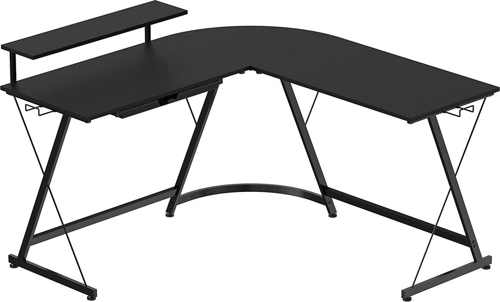 Vista L Shaped Desk With Removable Monitor Shelf In Black