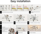 6 Light Chrome Sputnik Chandelier Semi Flush Mount Ceiling Light
