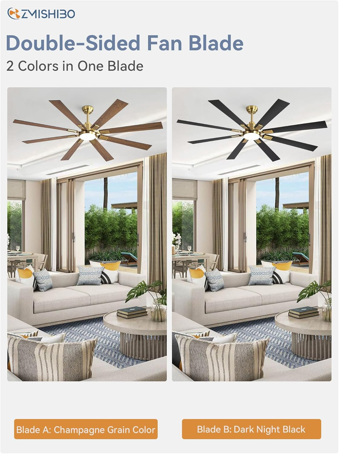72 Inch Black And Gold Ceiling Fan With Remote Light