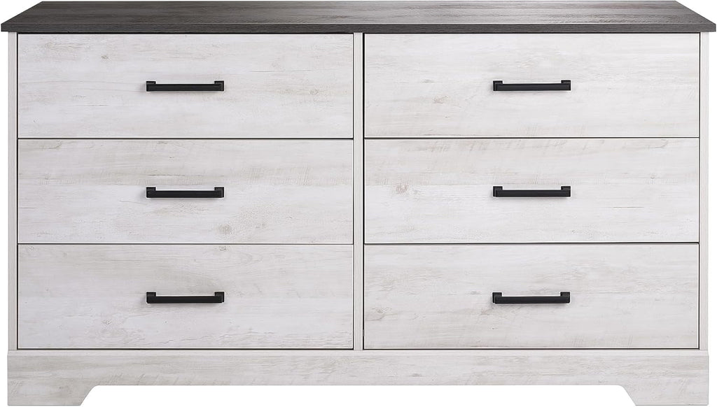Washed White Farmhouse Dresser 6 Drawer Chest 53 Inch Wide