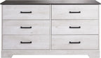 Washed White Farmhouse Dresser 6 Drawer Chest 53 Inch Wide