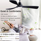 52 Inch Wood Ceiling Fan With Remote And Light Kit Black