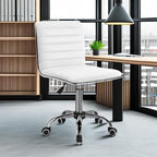 White PU Leather Vanity Chair — Mid Back Swivel Office Chair