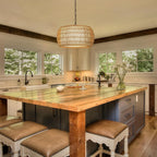 Rattan Farmhouse 5 Light Chandelier With Fabric Shade