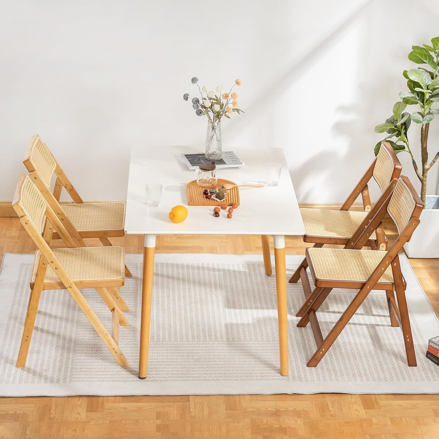 Rattan Folding Chair Walnut Finish Indoor Outdoor Dining