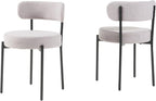 Round Upholstered Boucle Dining Chair Grey With Black Legs