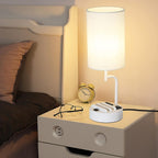 Table Lamp With 3 USB Ports White Finish For Home Office