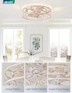 White And Gold Caged Ceiling Fan With Remote Light Fixture