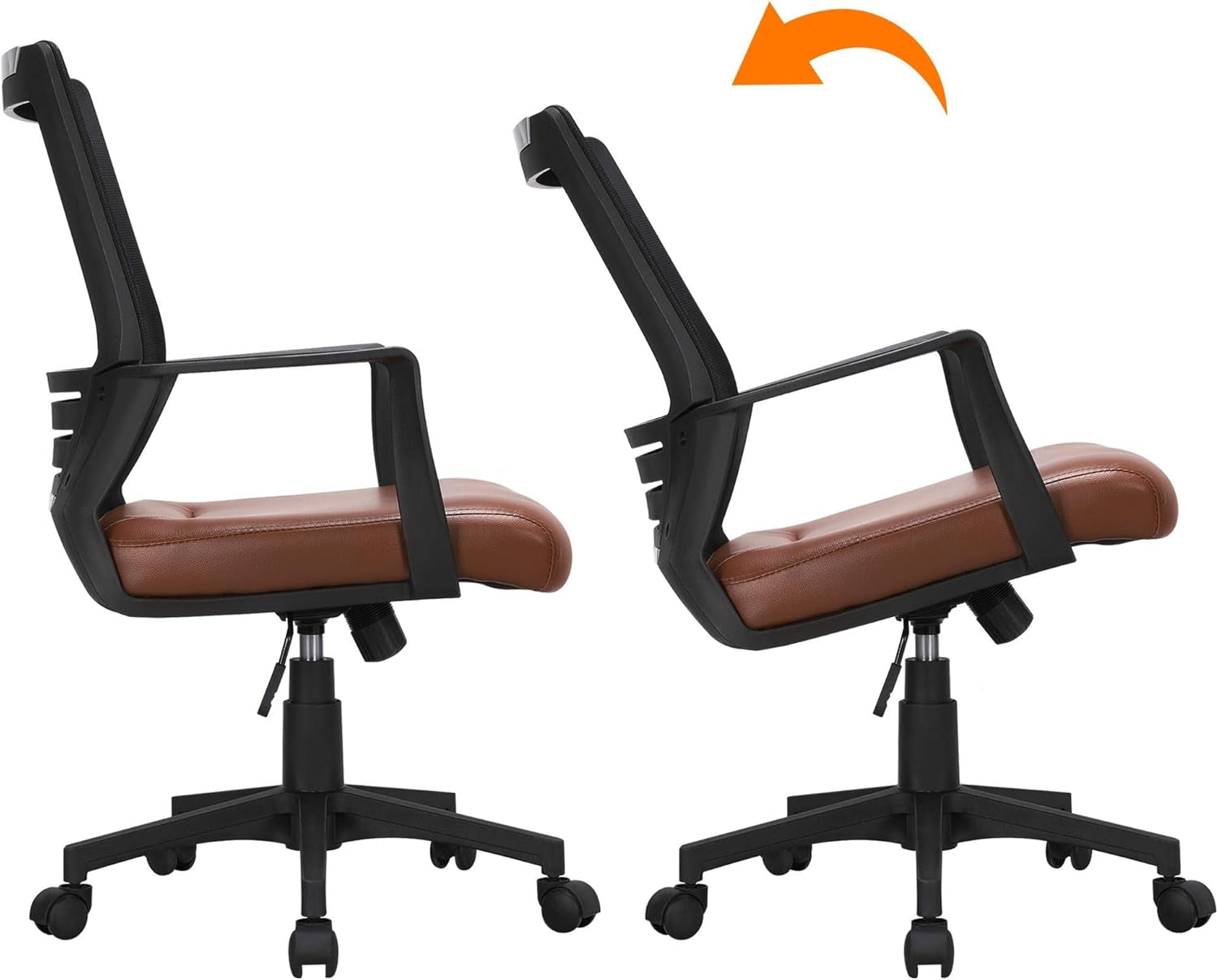 Ergonomic Brown Leather Mesh Office Chair With Lumbar Support