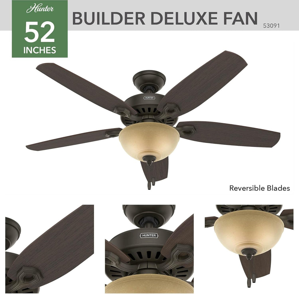 Fan Company Builder Deluxe 52 Inch Ceiling Fan With LED Light Bronze