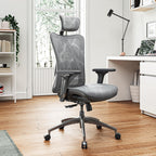 Grey Ergonomic Office Chair With Adjustable Headrest