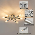 6 Light Chrome Sputnik Chandelier Semi Flush Mount Ceiling Light