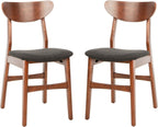 Walnut Finish Dining Chairs With Black Cushions Set Of 2