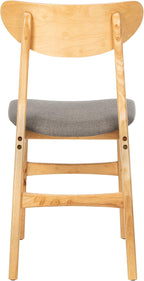 Dining Chair Set Of 2 With Grey Cushions And Natural Wood