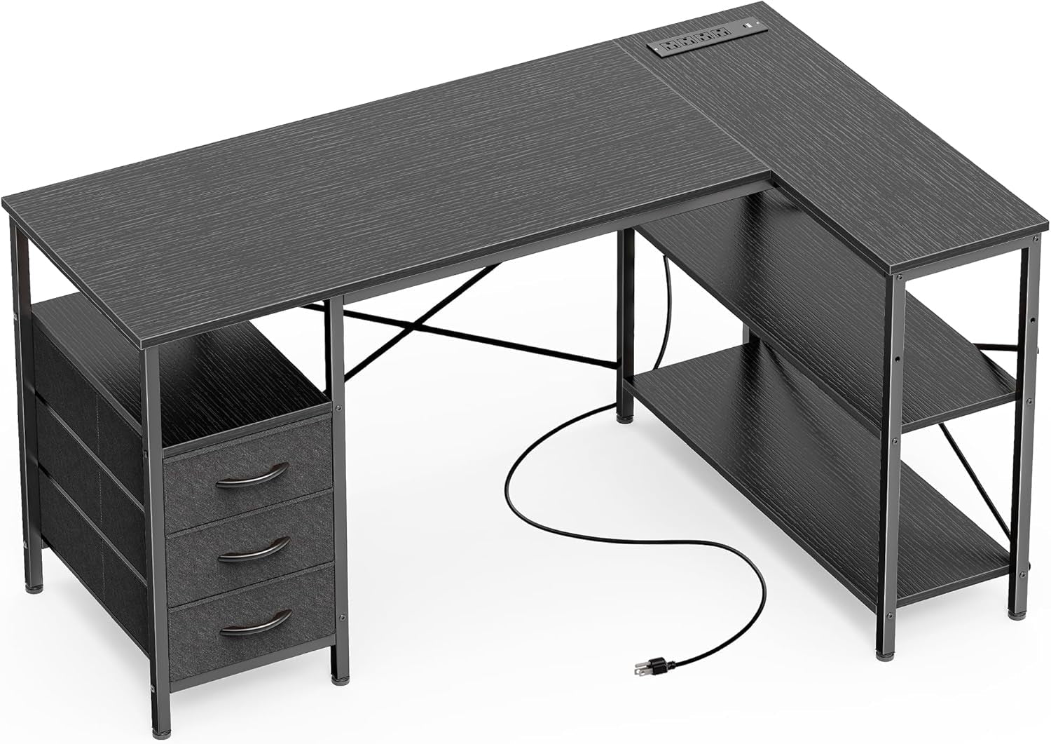 L Shaped Desk 47 Inch With Power Outlets And Ample Storage