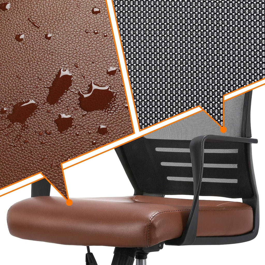 Ergonomic Brown Leather Mesh Office Chair With Lumbar Support