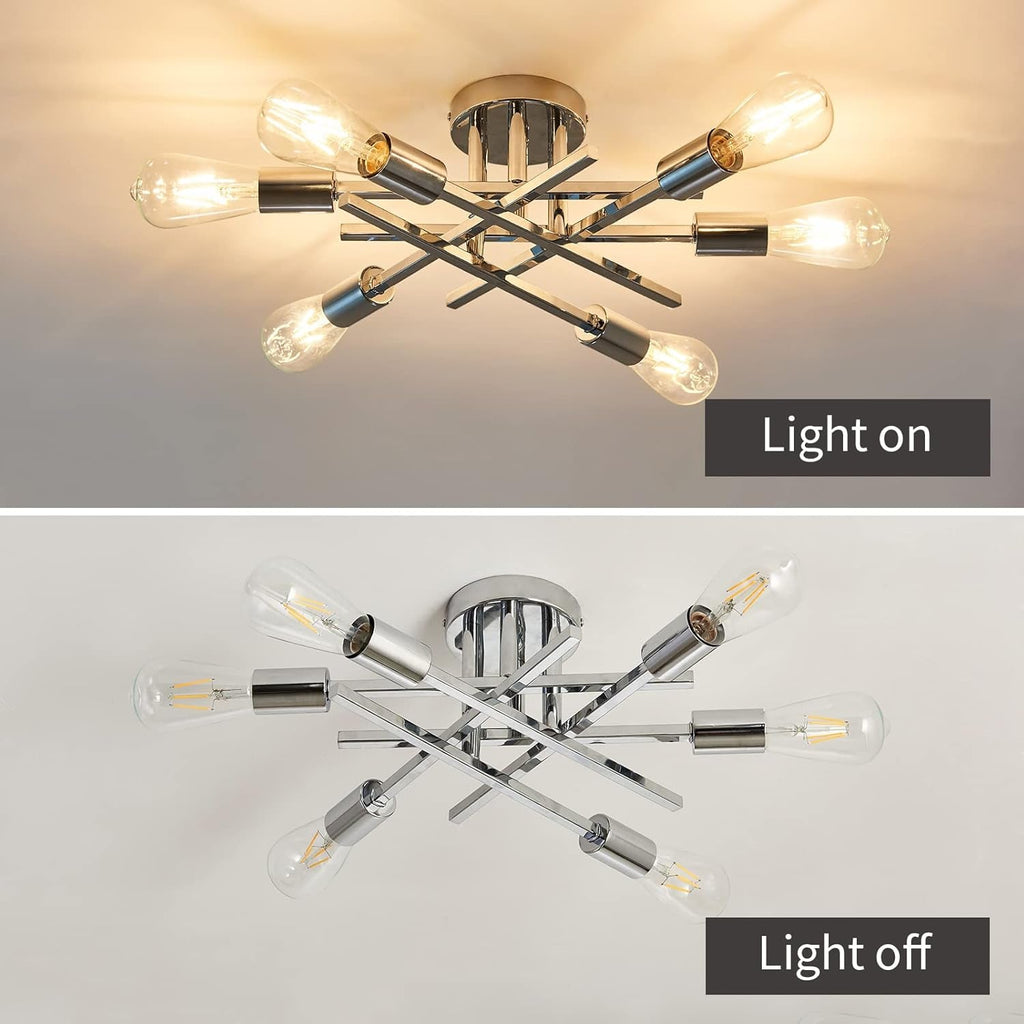 6 Light Chrome Sputnik Chandelier Semi Flush Mount Ceiling Light