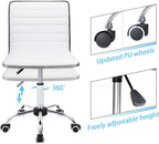 White PU Leather Vanity Chair — Mid Back Swivel Office Chair