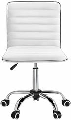 White PU Leather Vanity Chair — Mid Back Swivel Office Chair
