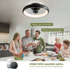 20 Inch Black Flush Mount Smart Ceiling Fan With LED Lights