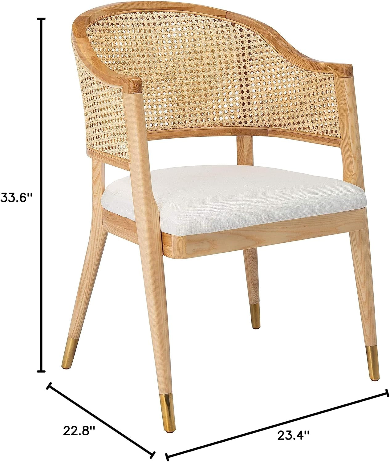 Natural Rattan Accent Chair with Brass Caps Fully Assembled
