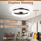 Brown Flush Mount Bladeless Fan Light With Dimmable LED