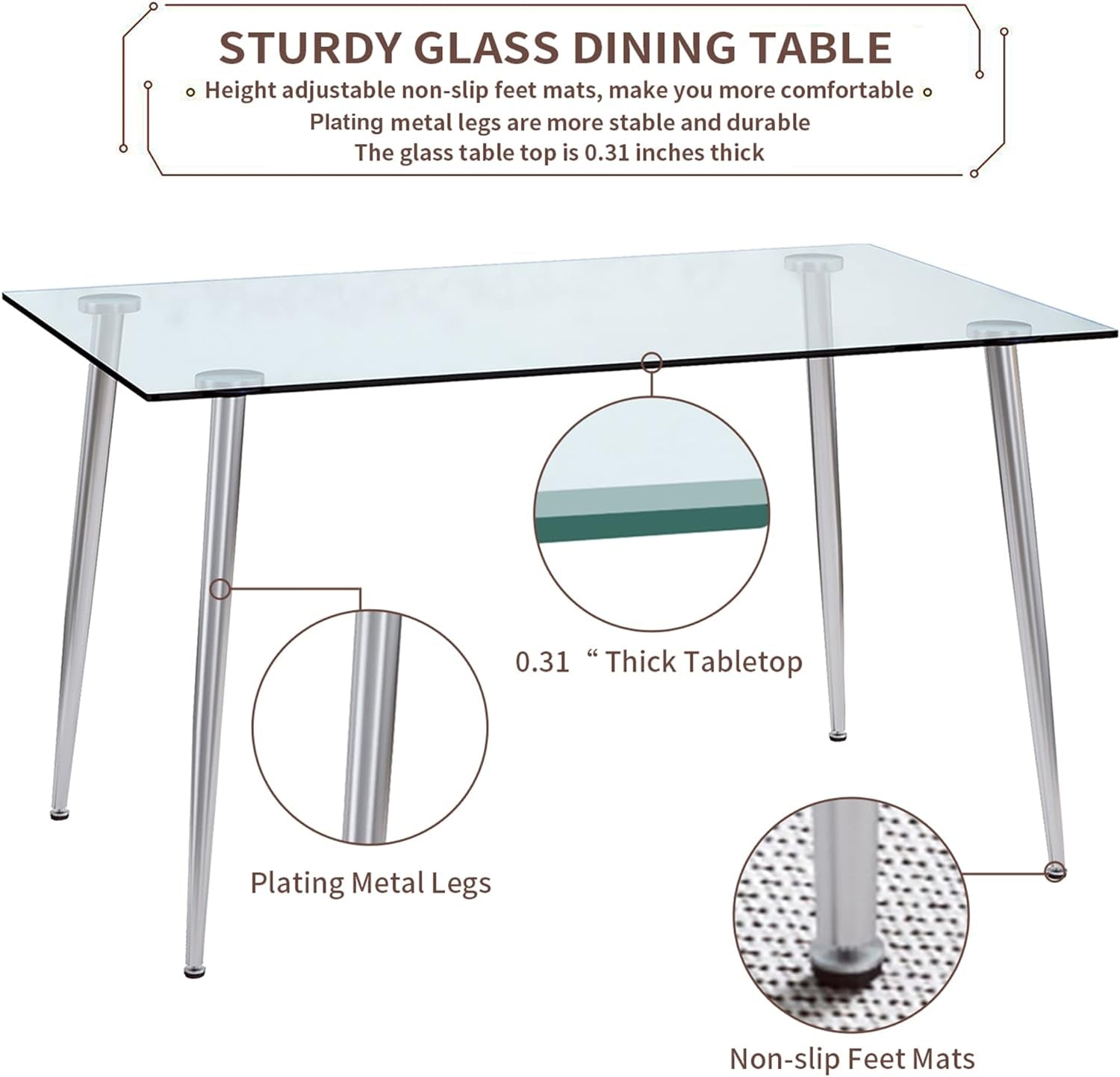 Glass Dining Table For 4 51 Inch Clear Top For Home