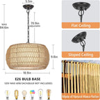 Rattan Farmhouse 5 Light Chandelier With Fabric Shade