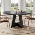 Black Round Dining Table — 47 Inch With Wooden Pedestal Base