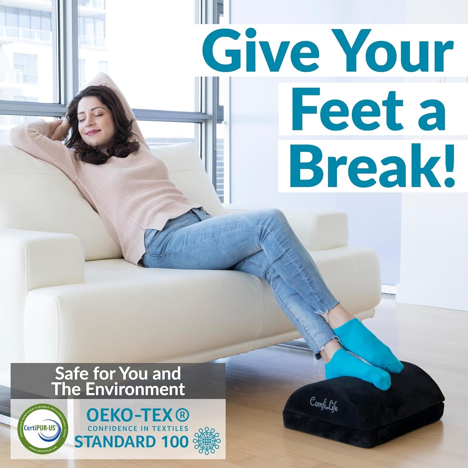 Ergonomic Under Desk Foot Rest Memory Foam Black Adjustable