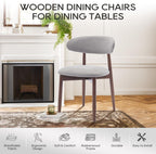 Wooden Dining Chairs Set Of 6 With Light Grey Upholstery