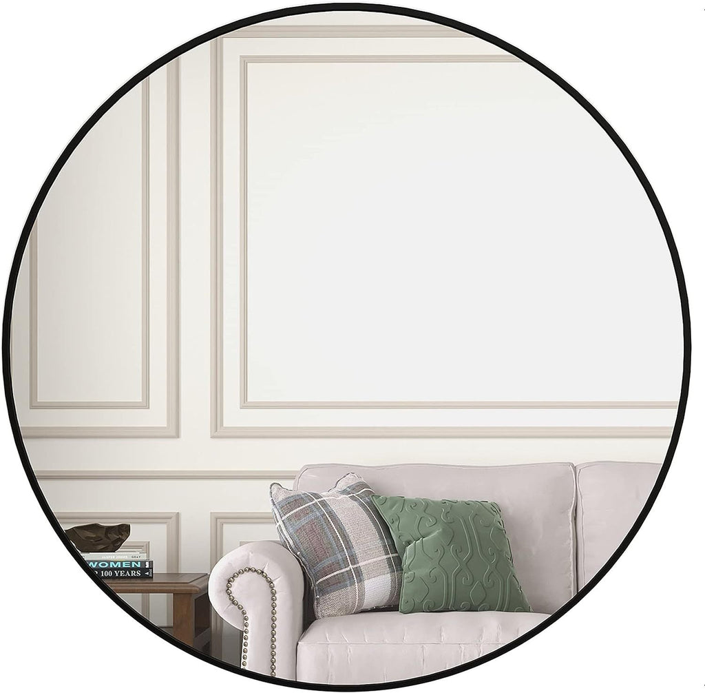 39 Inch Black Metal Framed Round Bathrrom Mirror for Wall