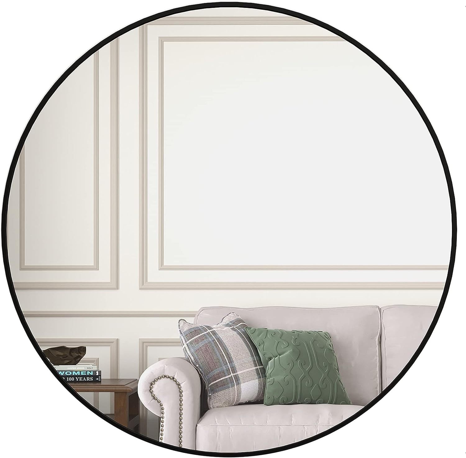 39 Inch Black Metal Framed Round Bathrrom Mirror for Wall