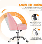 Pink PU Leather Armless Office Chair With Rolling Wheels