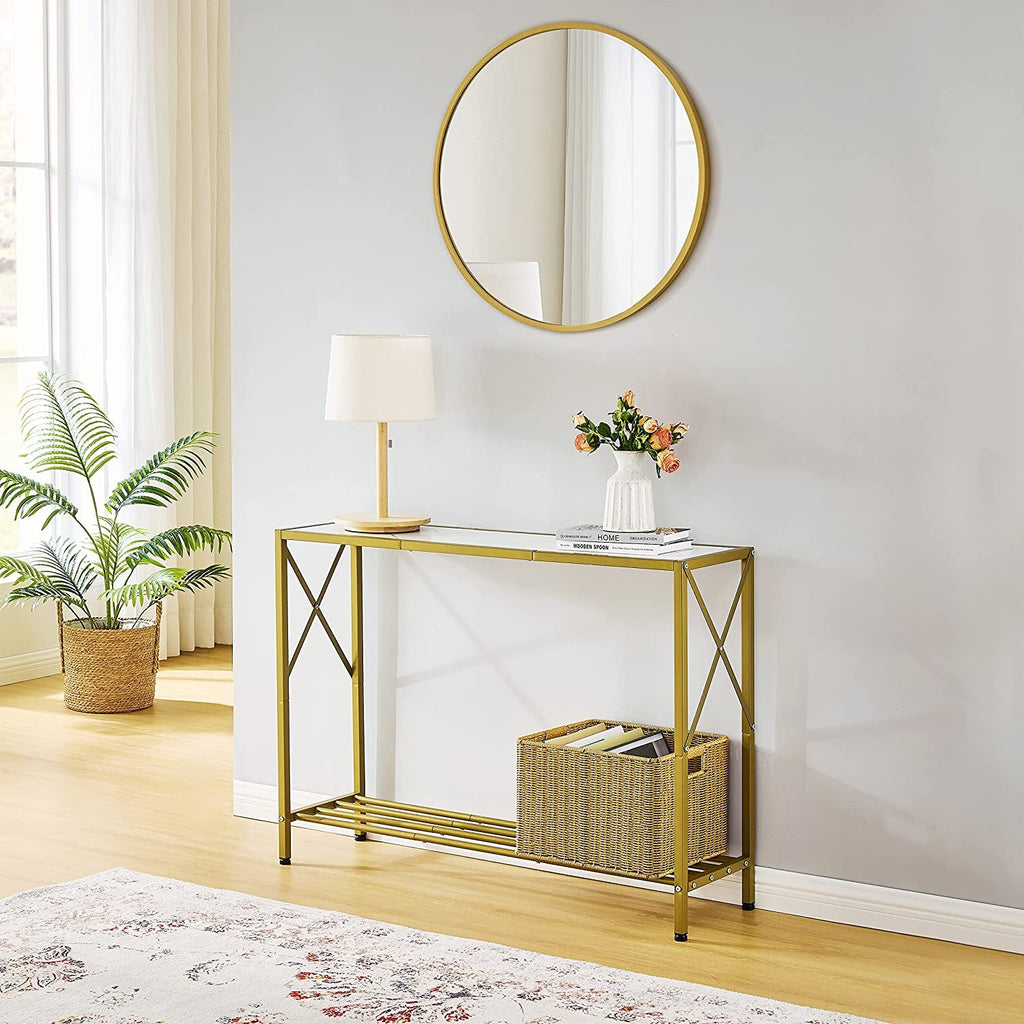 Gold And White Narrow Console Table With Shelves 41 Inch Long