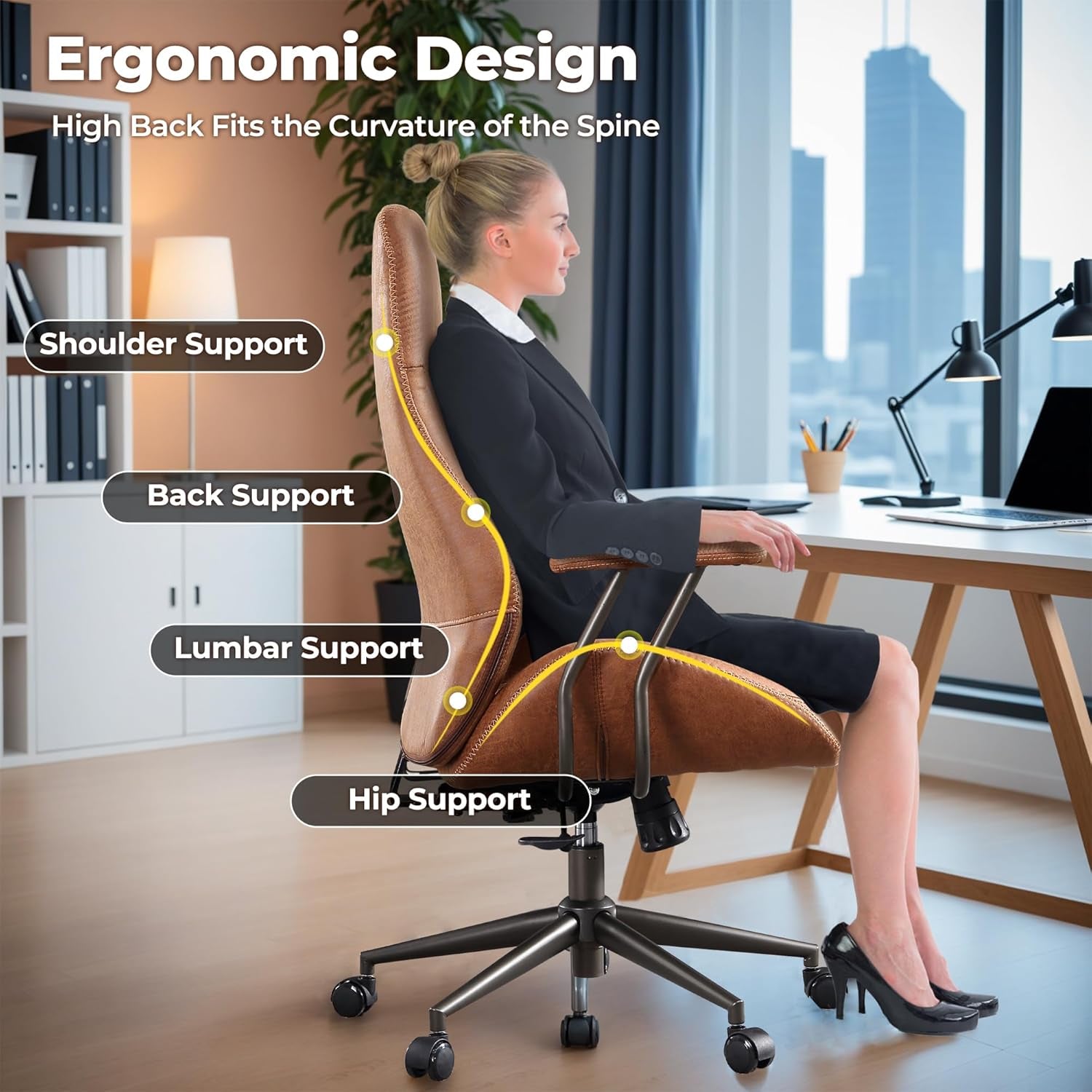 Ergonomic Mid Century Leather Office Chair