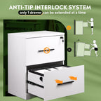 2 Drawer White Wood Lateral File Cabinet With Lock For Office Or Home