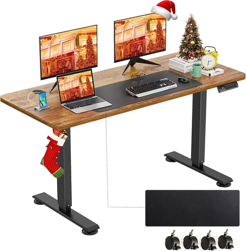 Electric Standing Desk 55x24 Inches Brown Height Adjustable