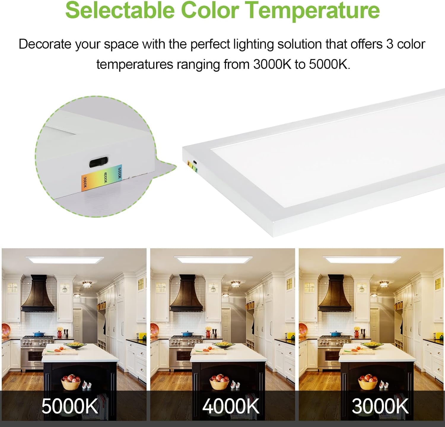 1X4 Ft Led Flat Panel Light Dimmable Selectable Color Temperature