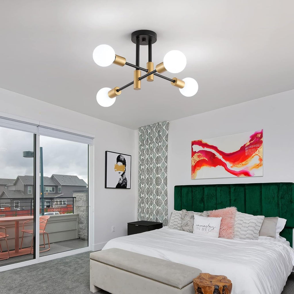 Black Gold Sputnik Chandelier Ceiling Light Modern