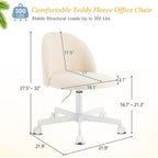 Armless Teddy Fleece Office Chair With Wheels – Creamy Beige