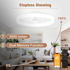 23.6 Inch White Low Profile LED Ceiling Fan Light With Remote Dimmable