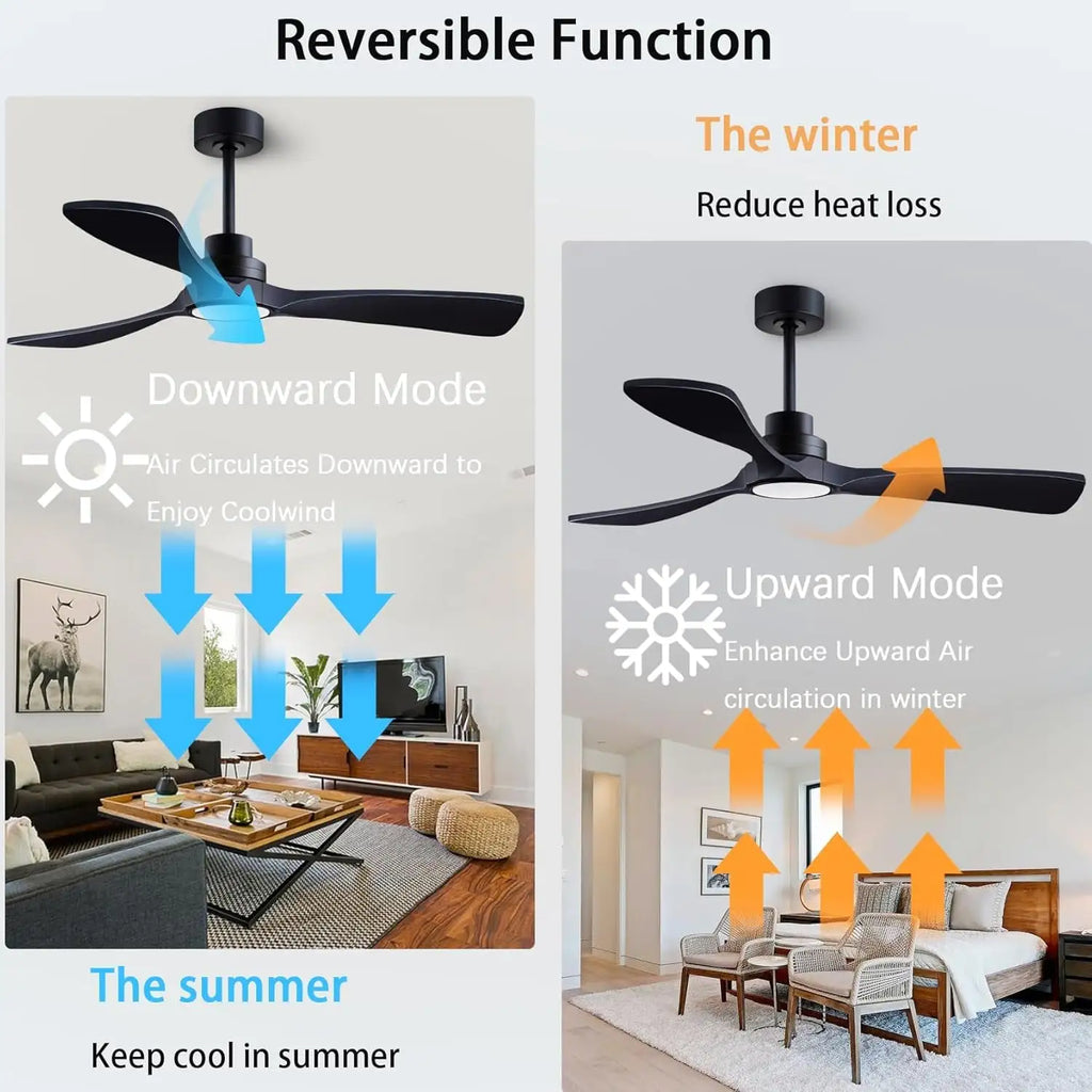 52 Inch Wood Ceiling Fan With Remote And Light Kit Black