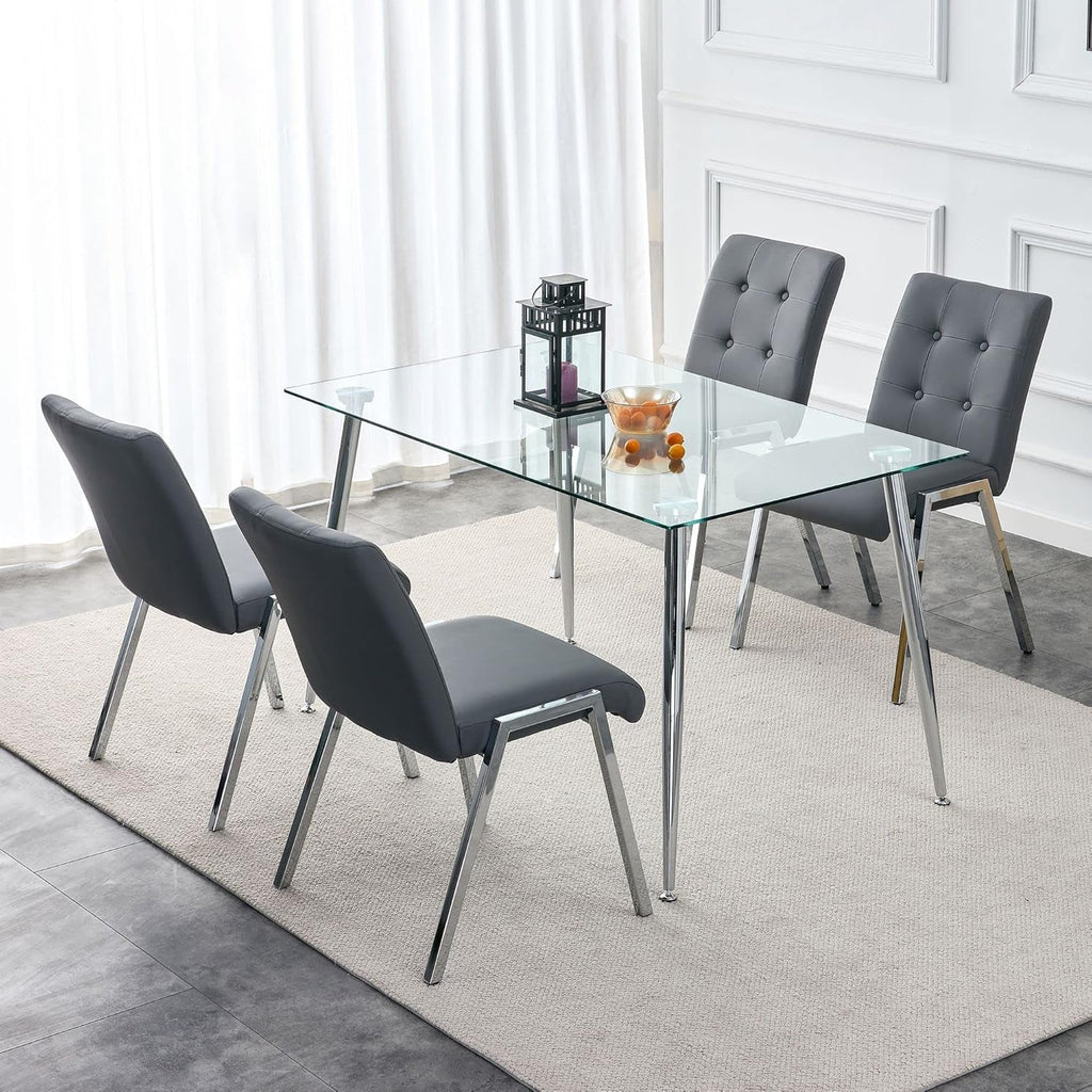 Glass Dining Table For 4 51 Inch Clear Top For Home