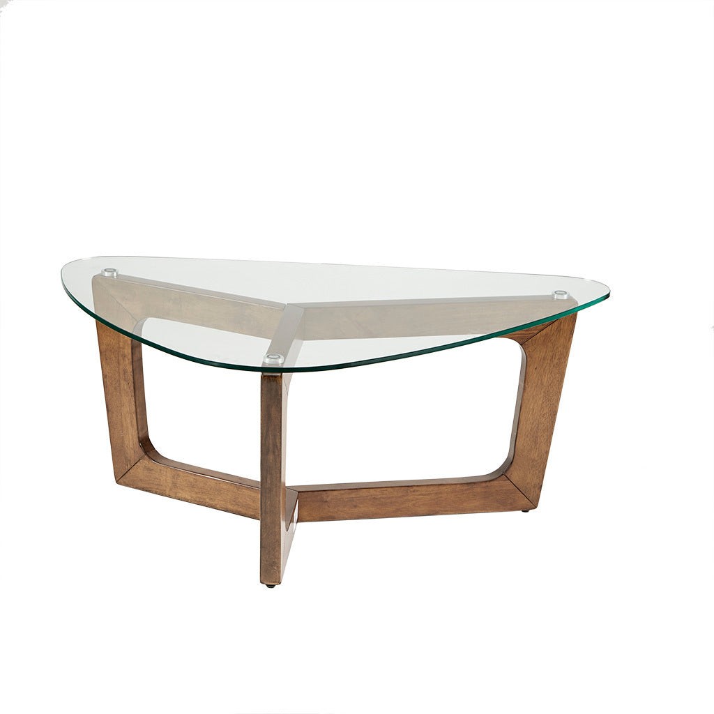 Contemporary Wood Base Tempered Glass Top Coffee Table-3