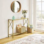 Gold And White Narrow Console Table With Shelves 41 Inch Long