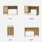 Adjustable Rattan Desk With Hidden Storage And Shelves